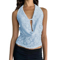Fashionable Sexy Lace Deep V-Neck Halter Top For Women