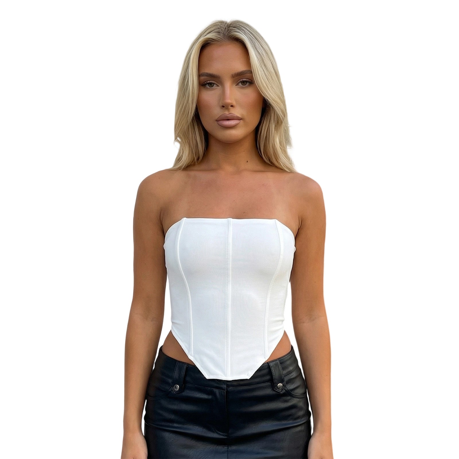 Fashionable Strapped Waist-Cinching Asymmetrical Tube Top For Women