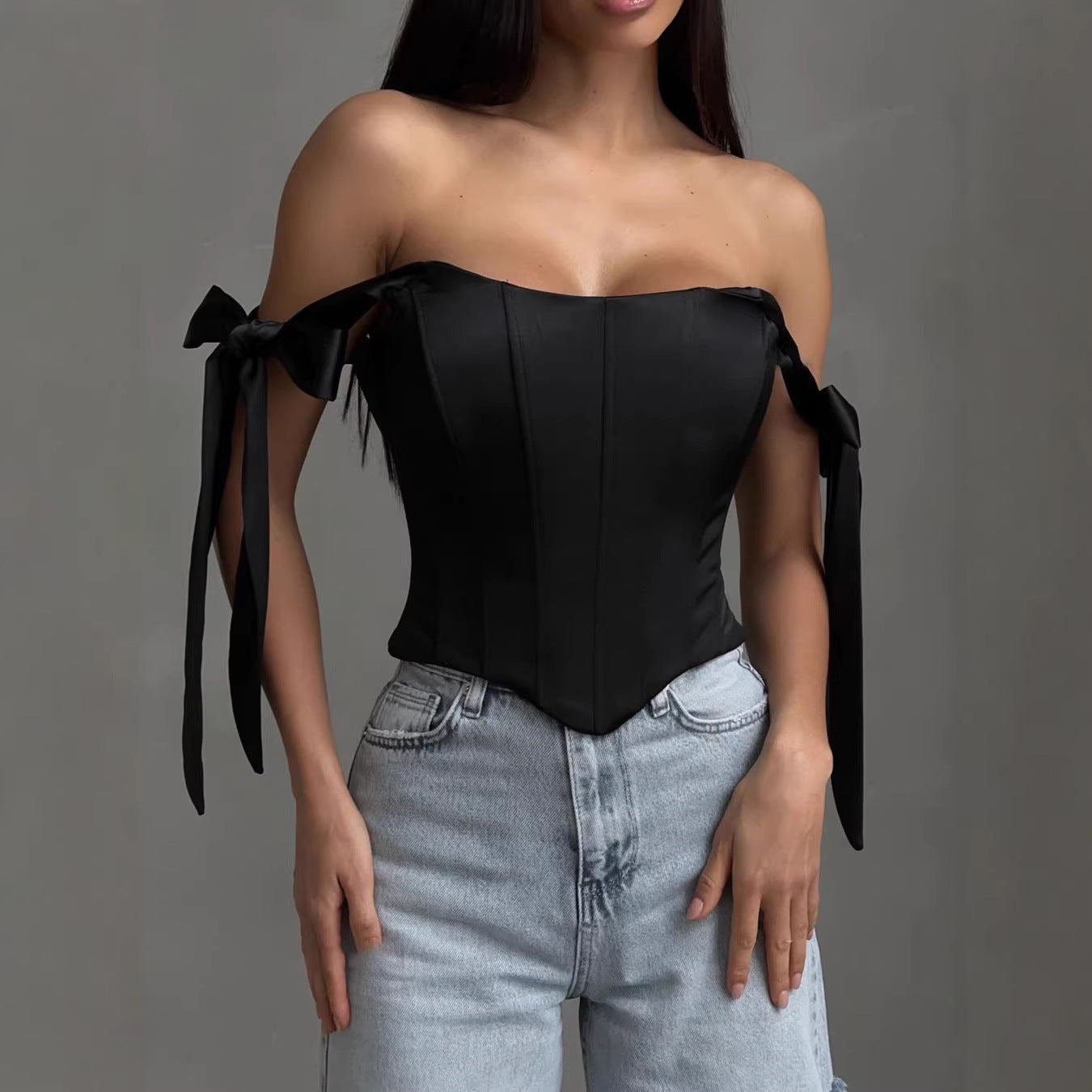 Fishtail Low-cut Top Pure Yet Alluring French-style Outerwear Lace-up Bustier