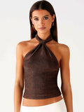 Womens Light Luxury Sexy Halterneck Off-Shoulder Top