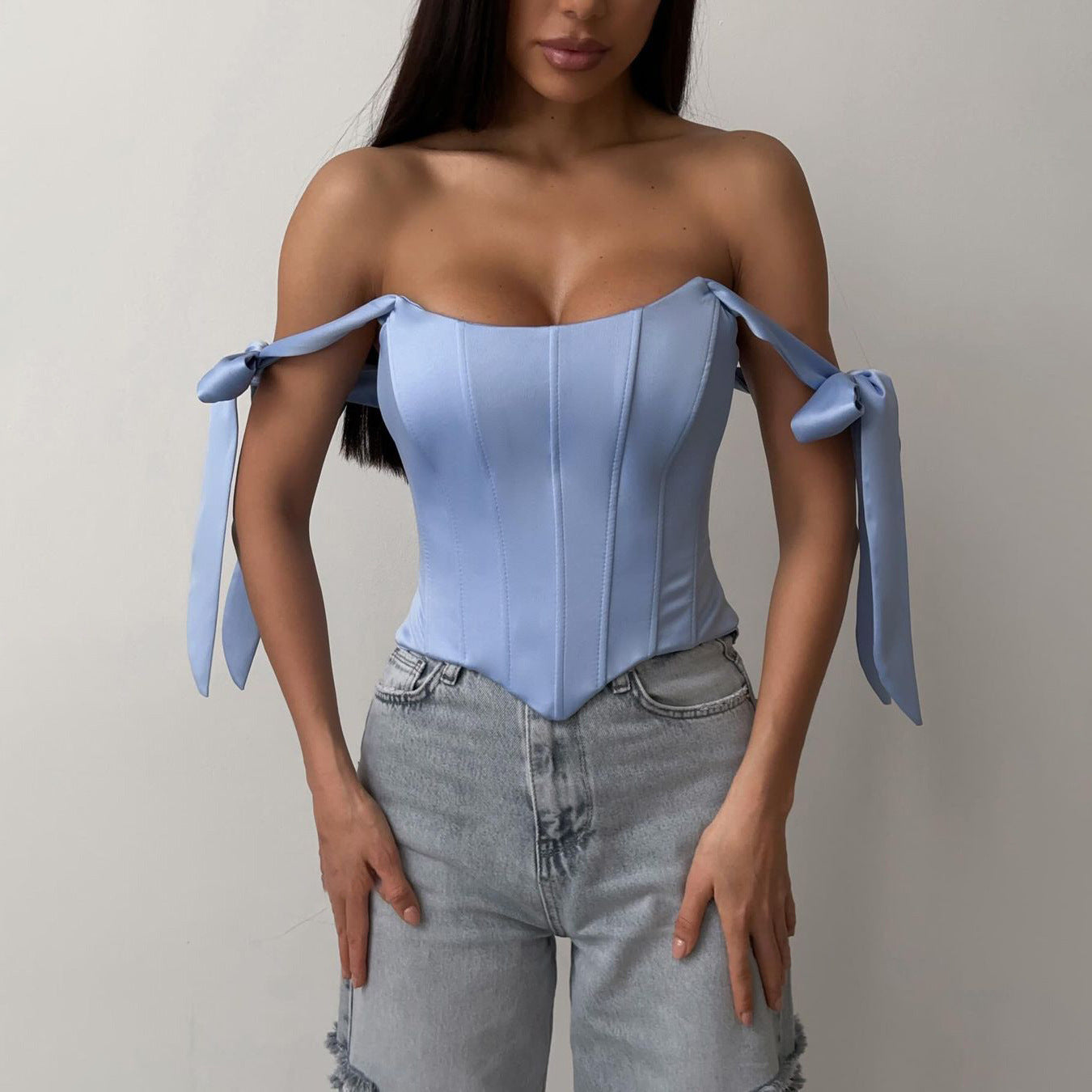 Fishtail Low-cut Top Pure Yet Alluring French-style Outerwear Lace-up Bustier