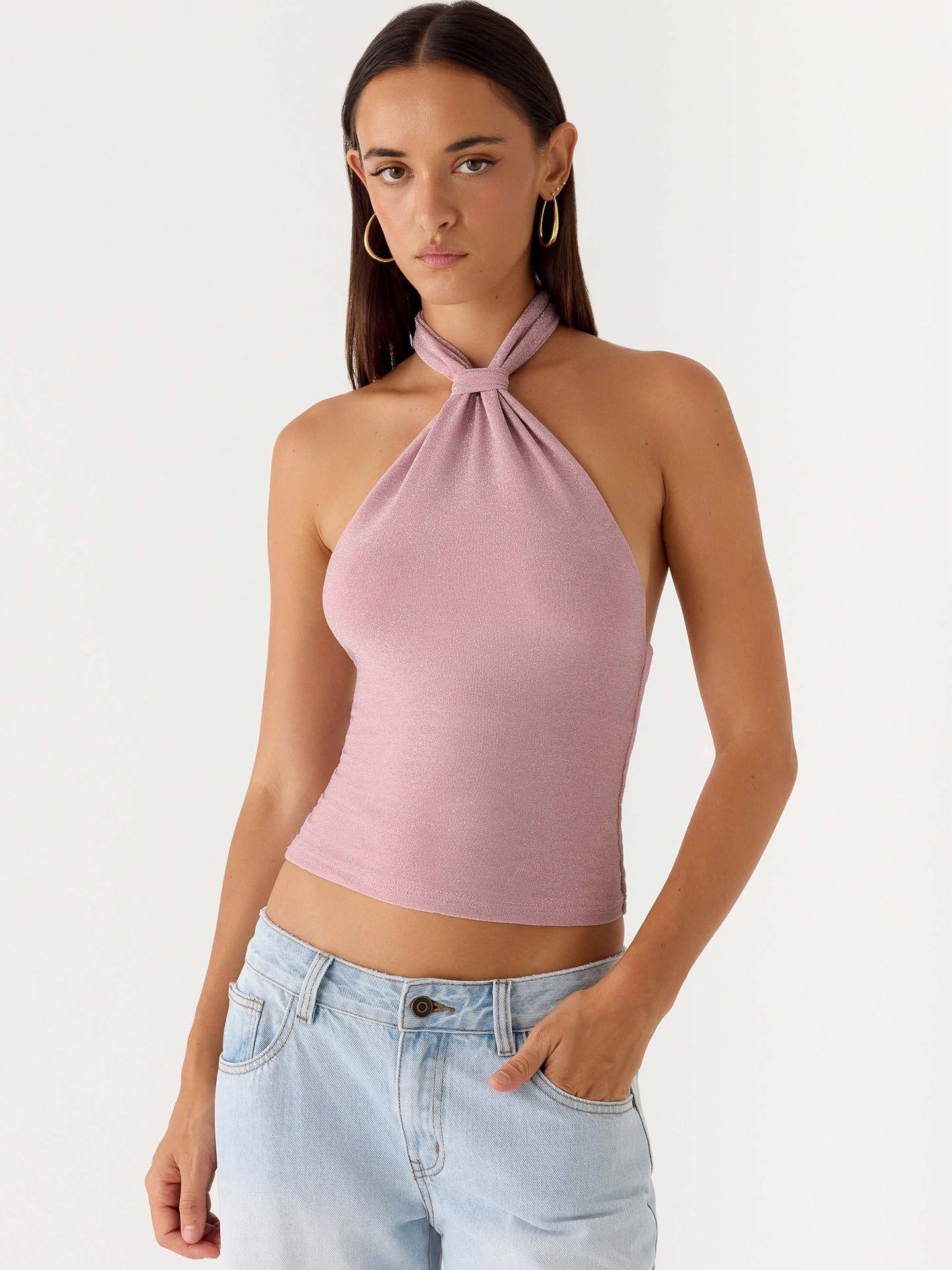 Womens Light Luxury Sexy Halterneck Off-Shoulder Top