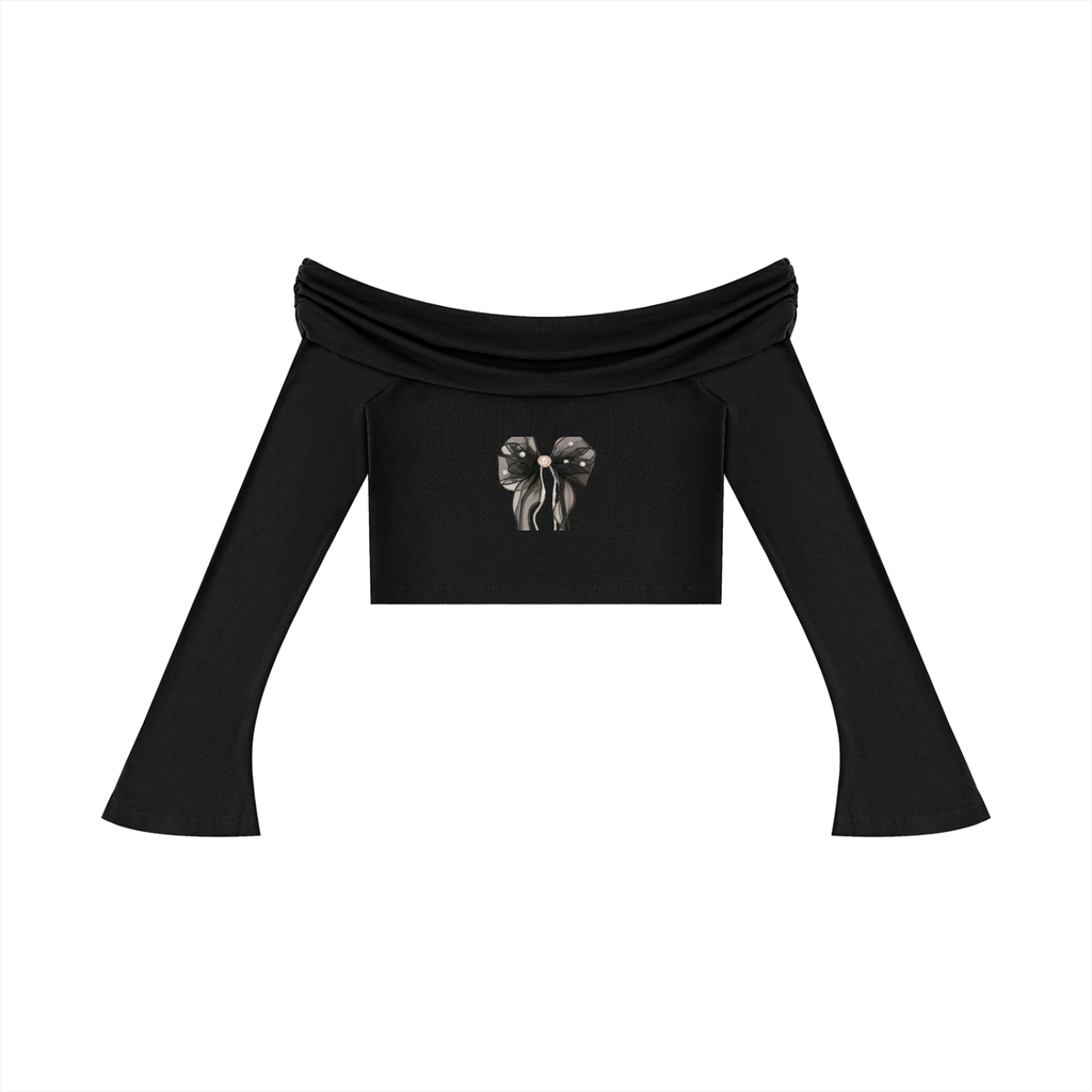 Women's Off-the-Shoulder Bell Sleeve Crop T-Shirt