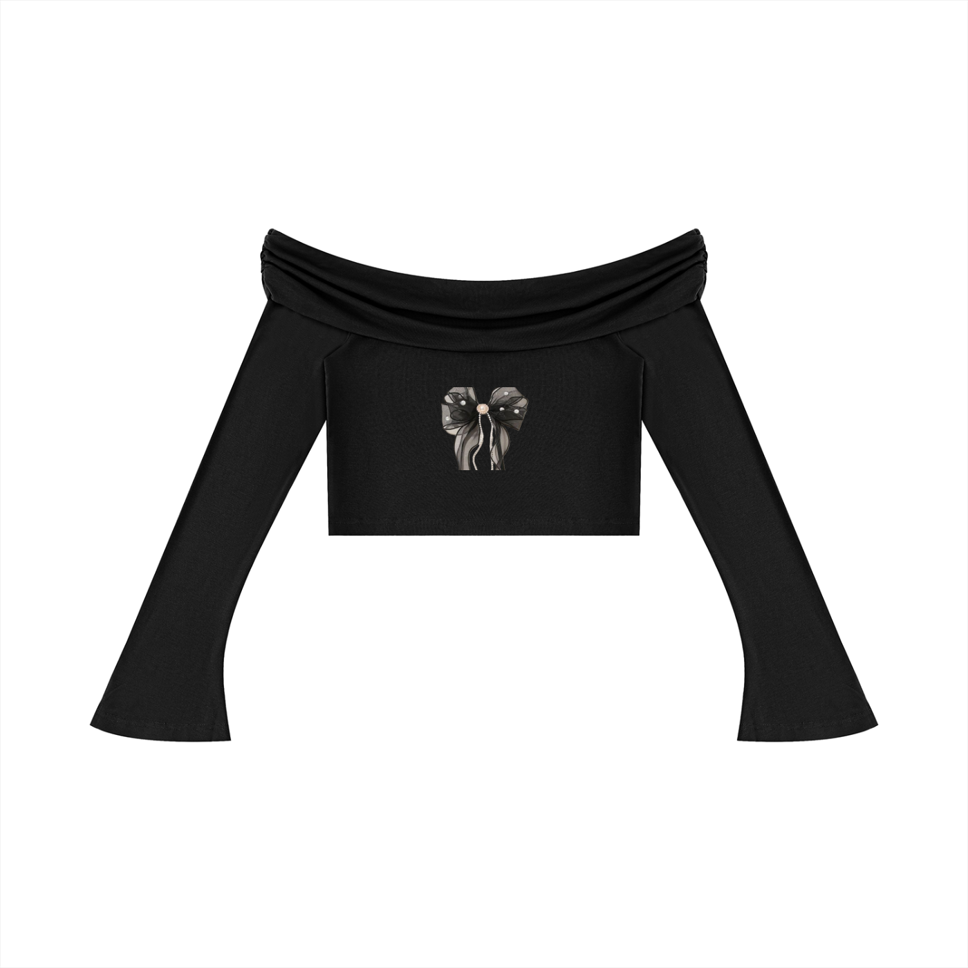 Women's Off-the-Shoulder Bell Sleeve Crop T-Shirt