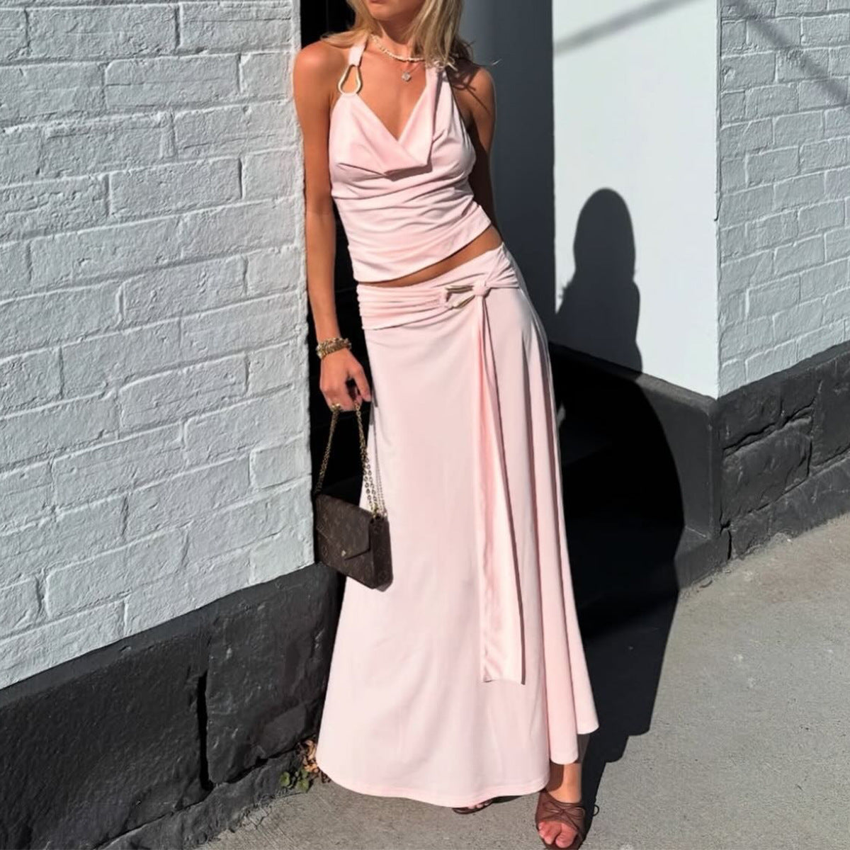 Summer Midriff-Baring Backless Halter-Neck  Womens Set