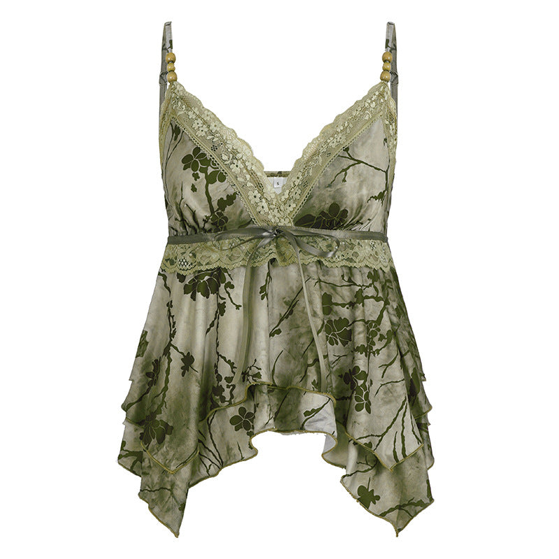 Summer V-neck Waist-cinching Irregular Retro