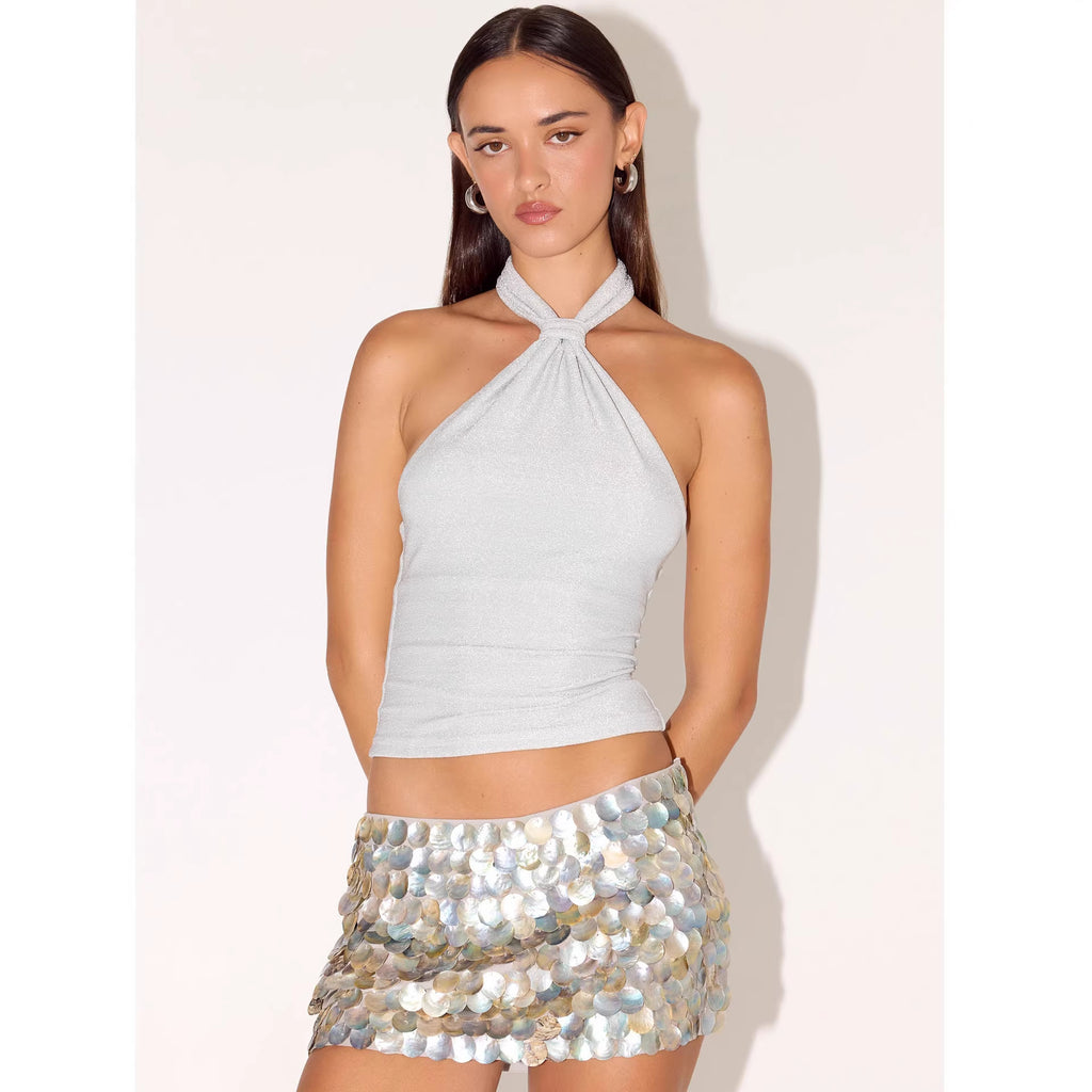 Womens Light Luxury Sexy Halterneck Off-Shoulder Top
