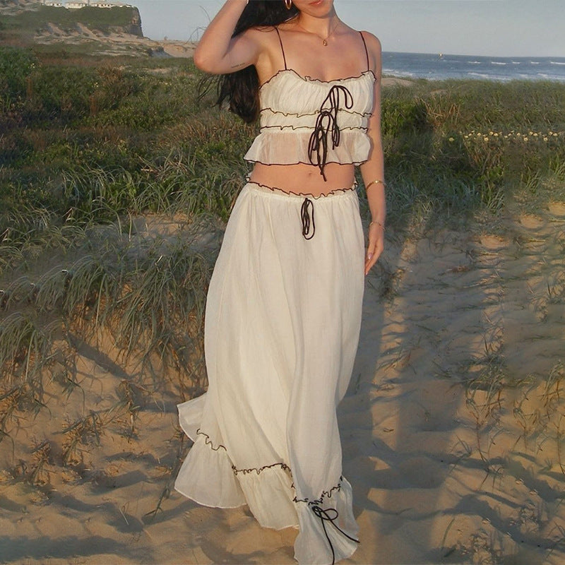 Strap Top And Elegant Long Skirt Set For Women