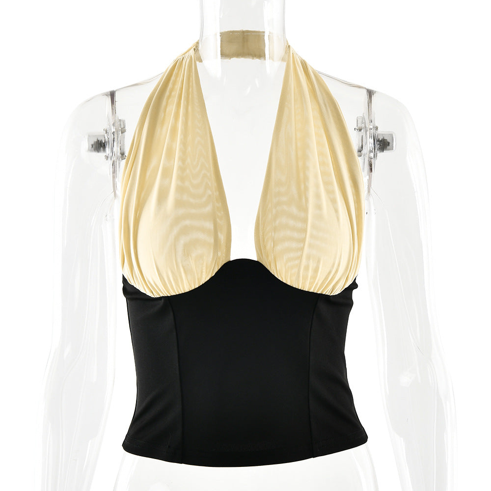 Womens Stylish Elegant Halterneck, Waist-Cinching T-Shirt