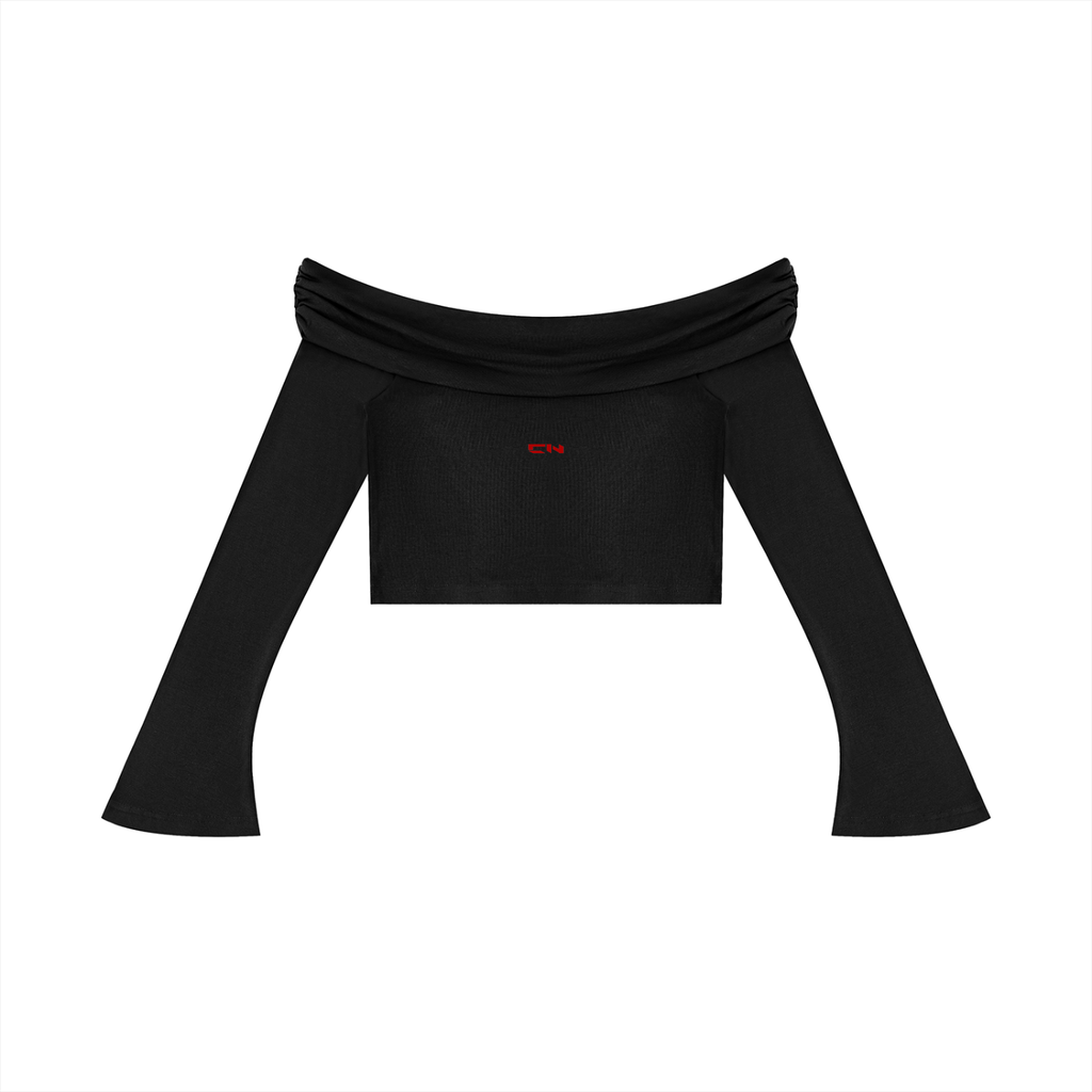 Women's Off-the-Shoulder Bell Sleeve Crop T-Shirt