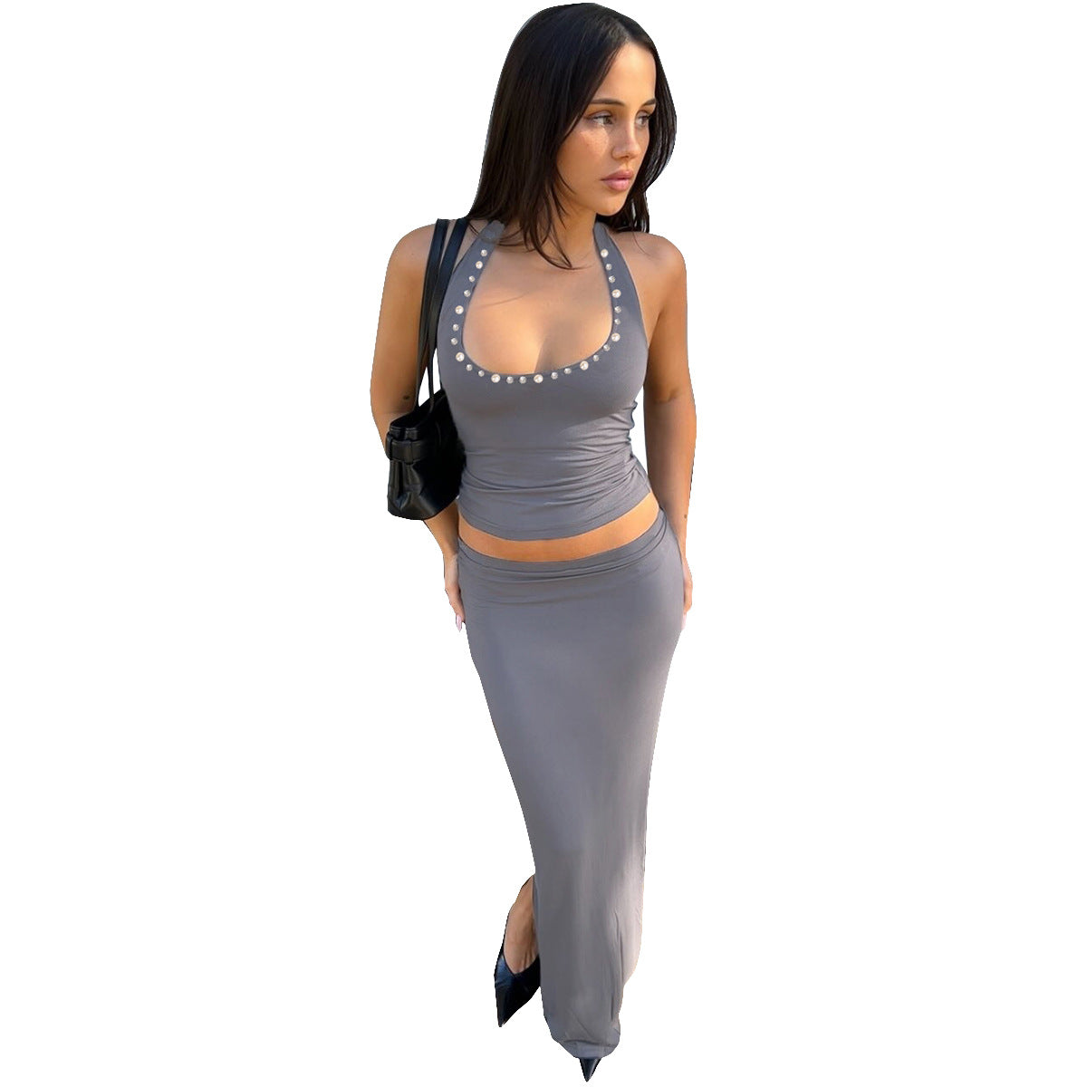 Sexy Midriff Baring Bodycon Dress And Skirt Set For Women
