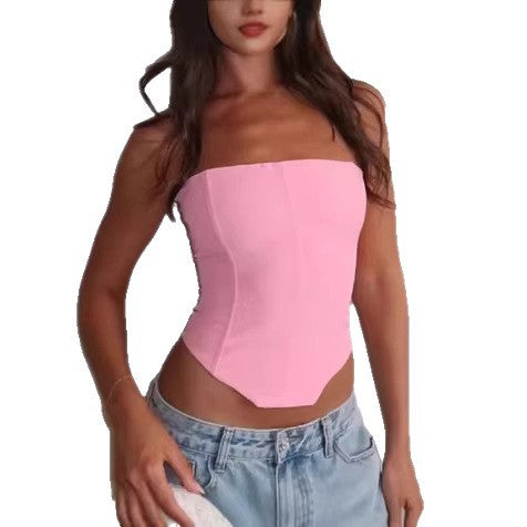 Fashionable Strapped Waist-Cinching Asymmetrical Tube Top For Women