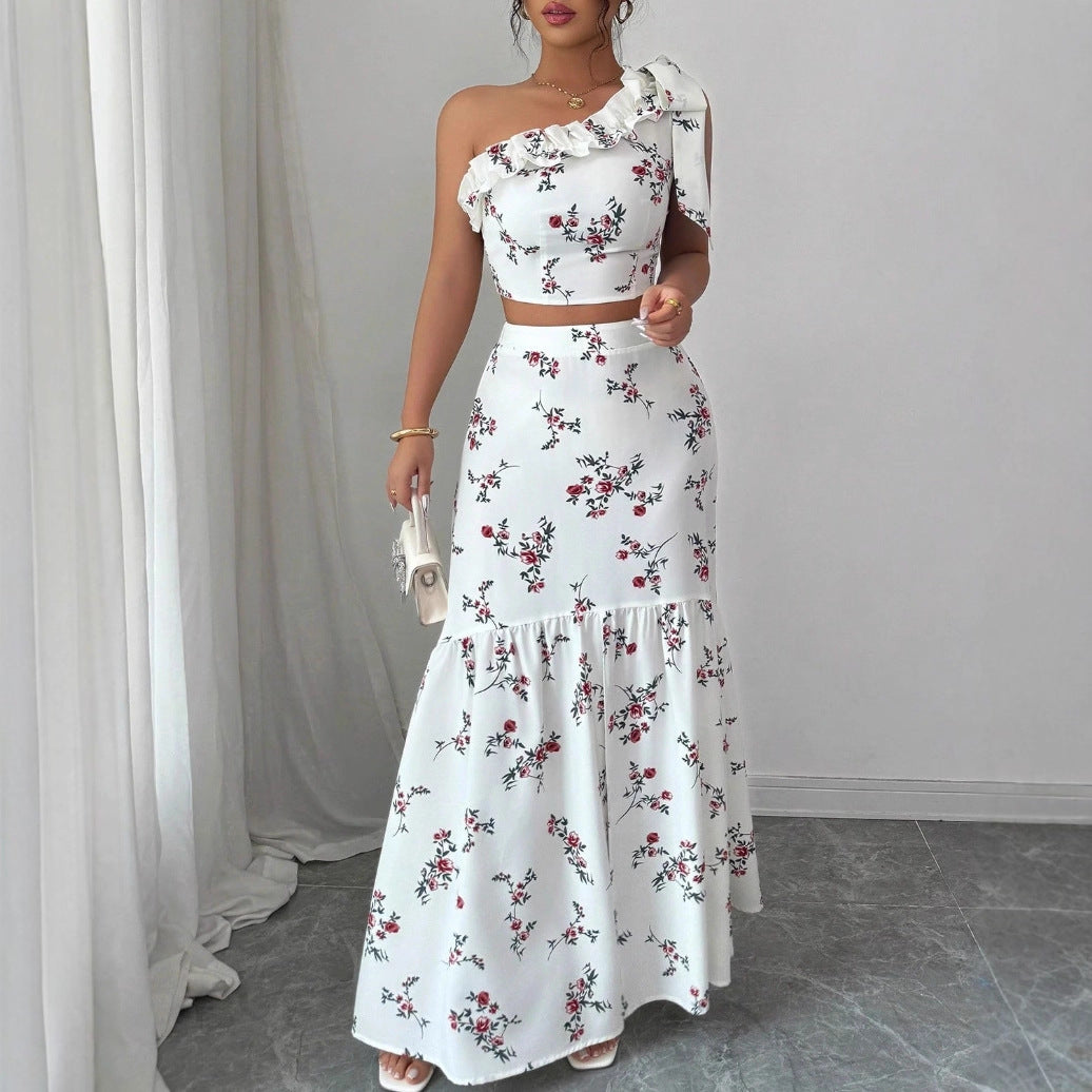 Womens Elegant And Stylish Printed Top And Skirt Two-Piece Set