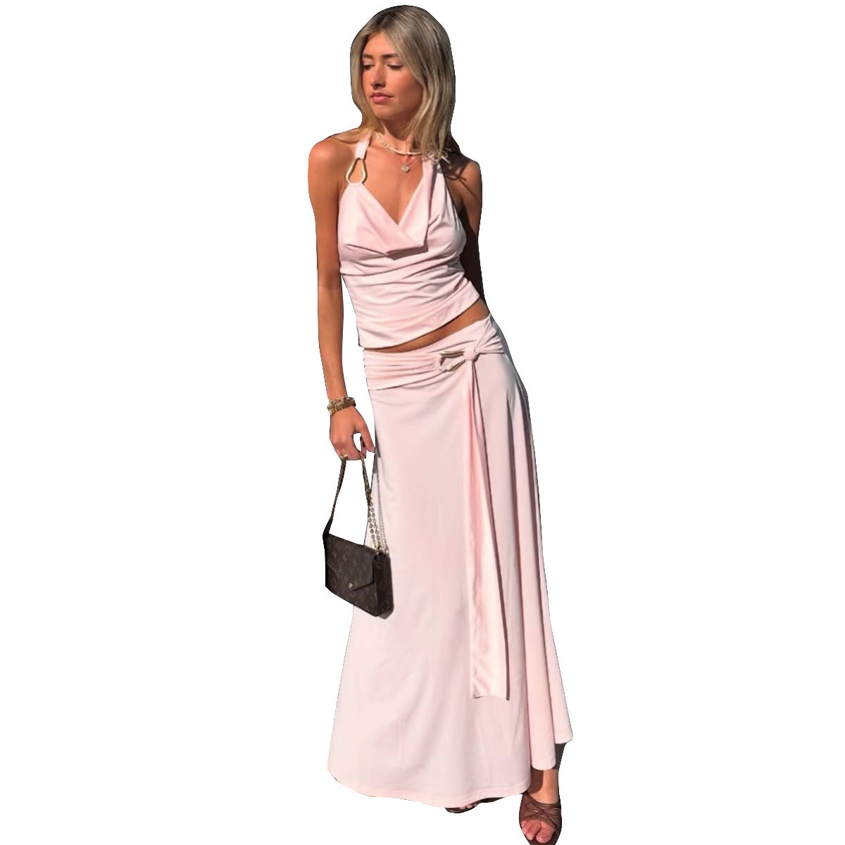 Summer Midriff-Baring Backless Halter-Neck  Womens Set