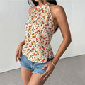 Summer Floral Halter Backless Design Top