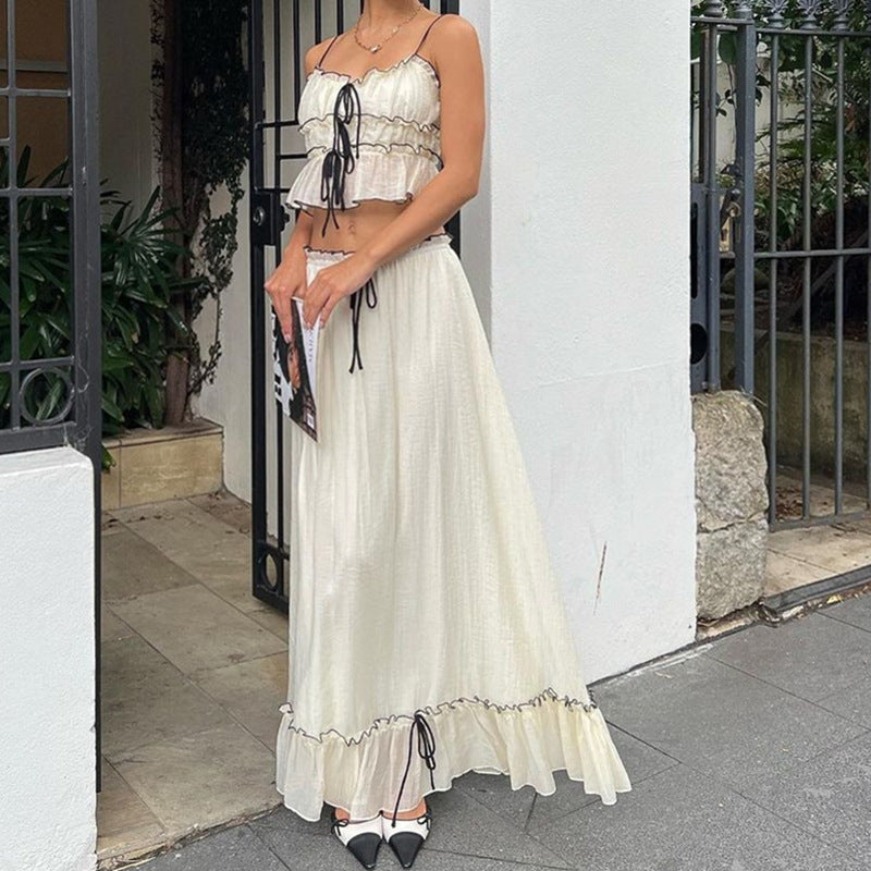 Strap Top And Elegant Long Skirt Set For Women