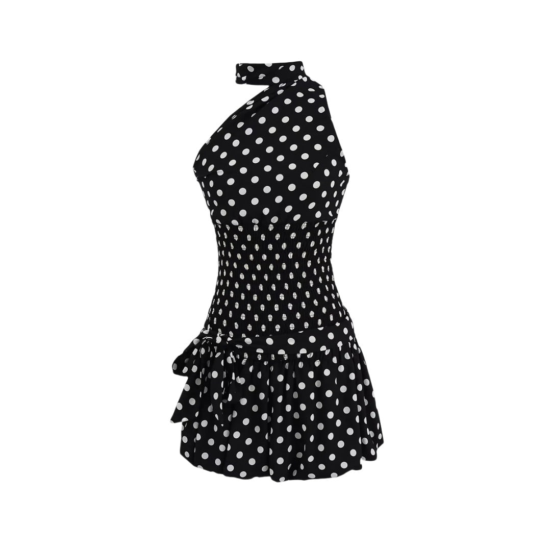 Women's Fashion Halter Off-the-shoulder Polka Dot Set