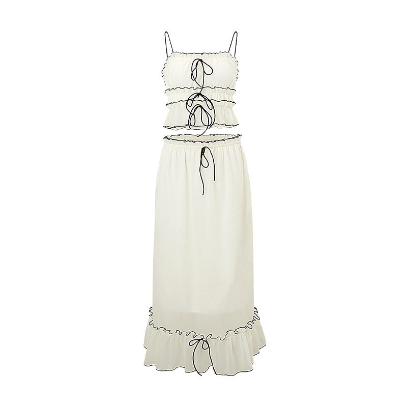 Strap Top And Elegant Long Skirt Set For Women