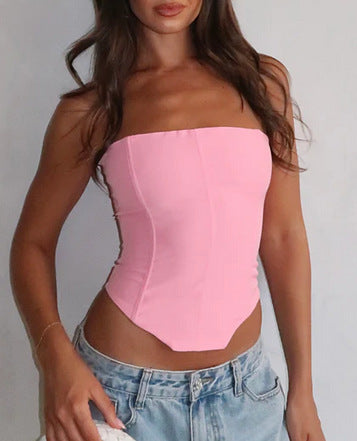 Fashionable Strapped Waist-Cinching Asymmetrical Tube Top For Women