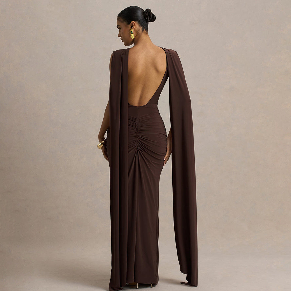 Sexy, Figure-hugging Backless Dress With Fluttering Ribbons