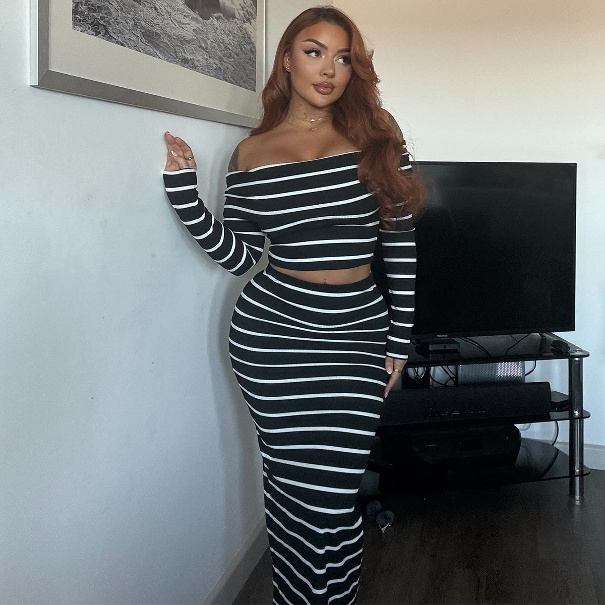 Womens Slim-fit Bodycon Skirt And Top Set