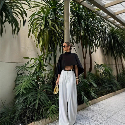Womens Solid-Color Elegant And Stylish Short Cloak-Style Top
