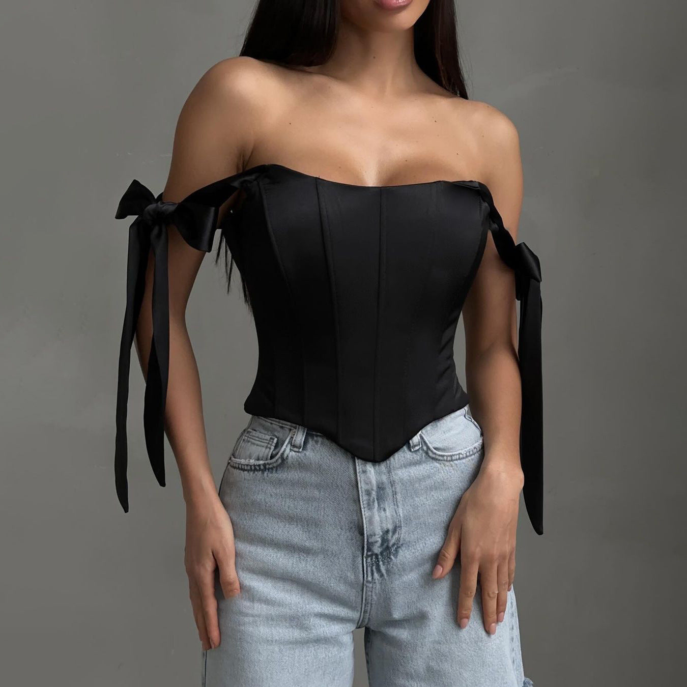 Fishtail Low-cut Top Pure Yet Alluring French-style Outerwear Lace-up Bustier