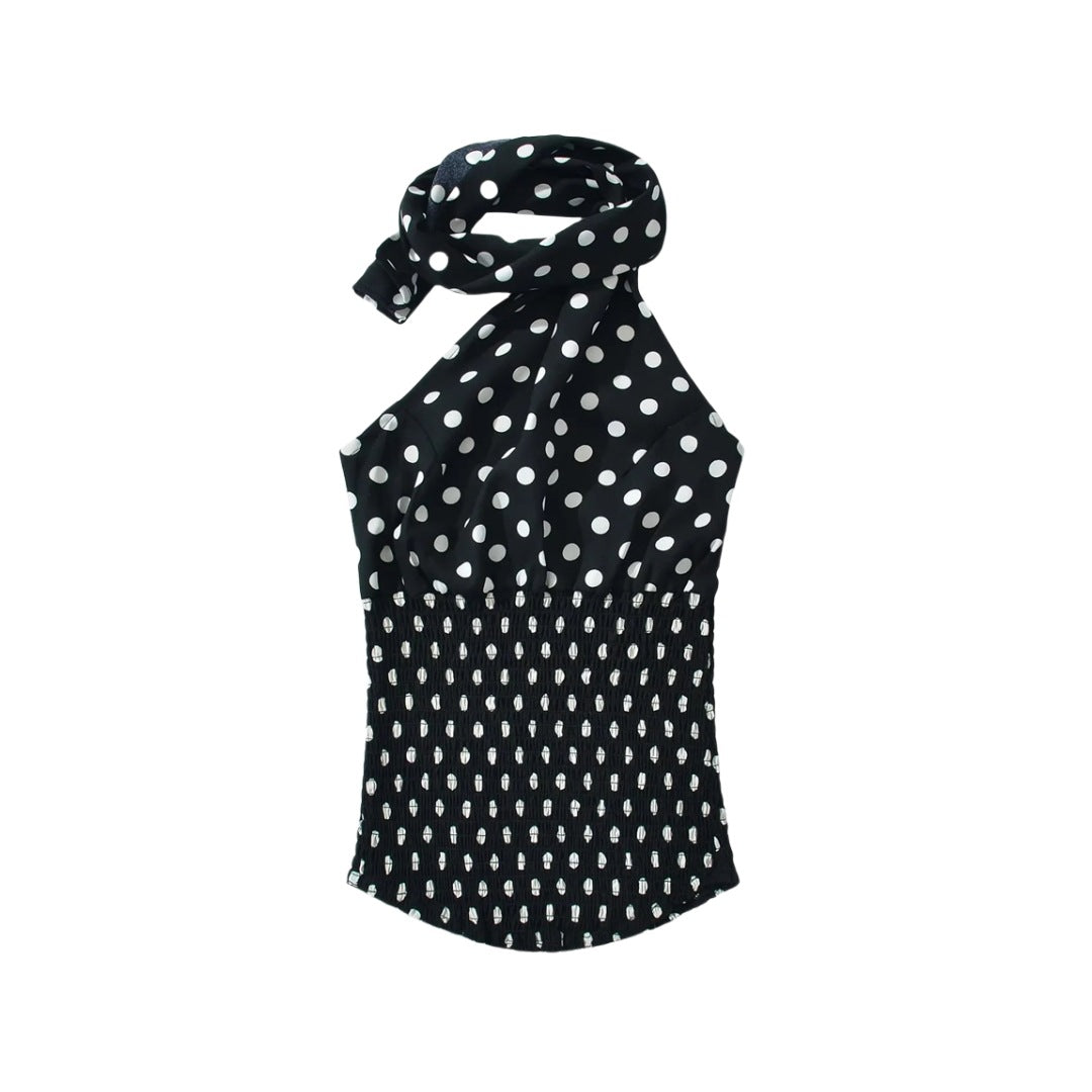Women's Fashion Halter Off-the-shoulder Polka Dot Set