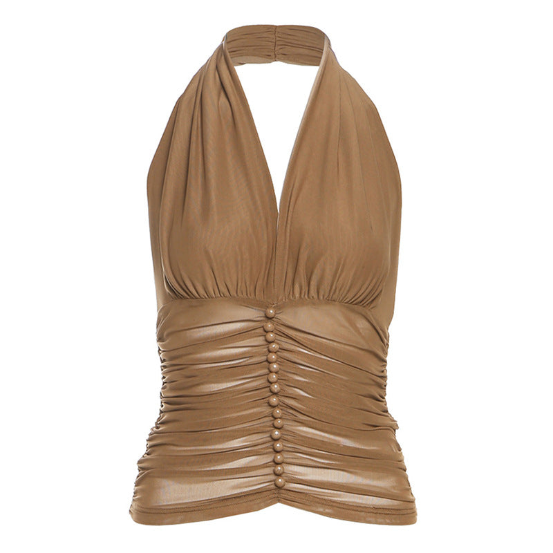 Women's Solid Color Versatile Sexy V-Neck Halter Top
