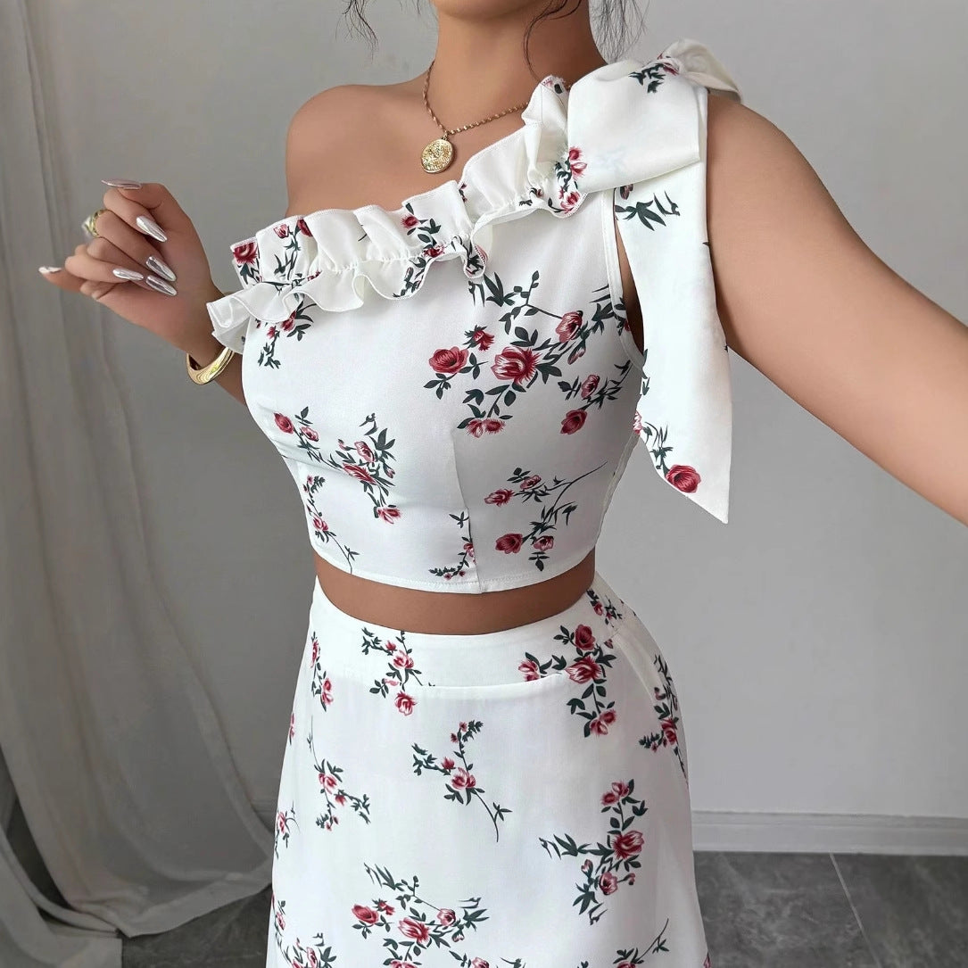 Womens Elegant And Stylish Printed Top And Skirt Two-Piece Set