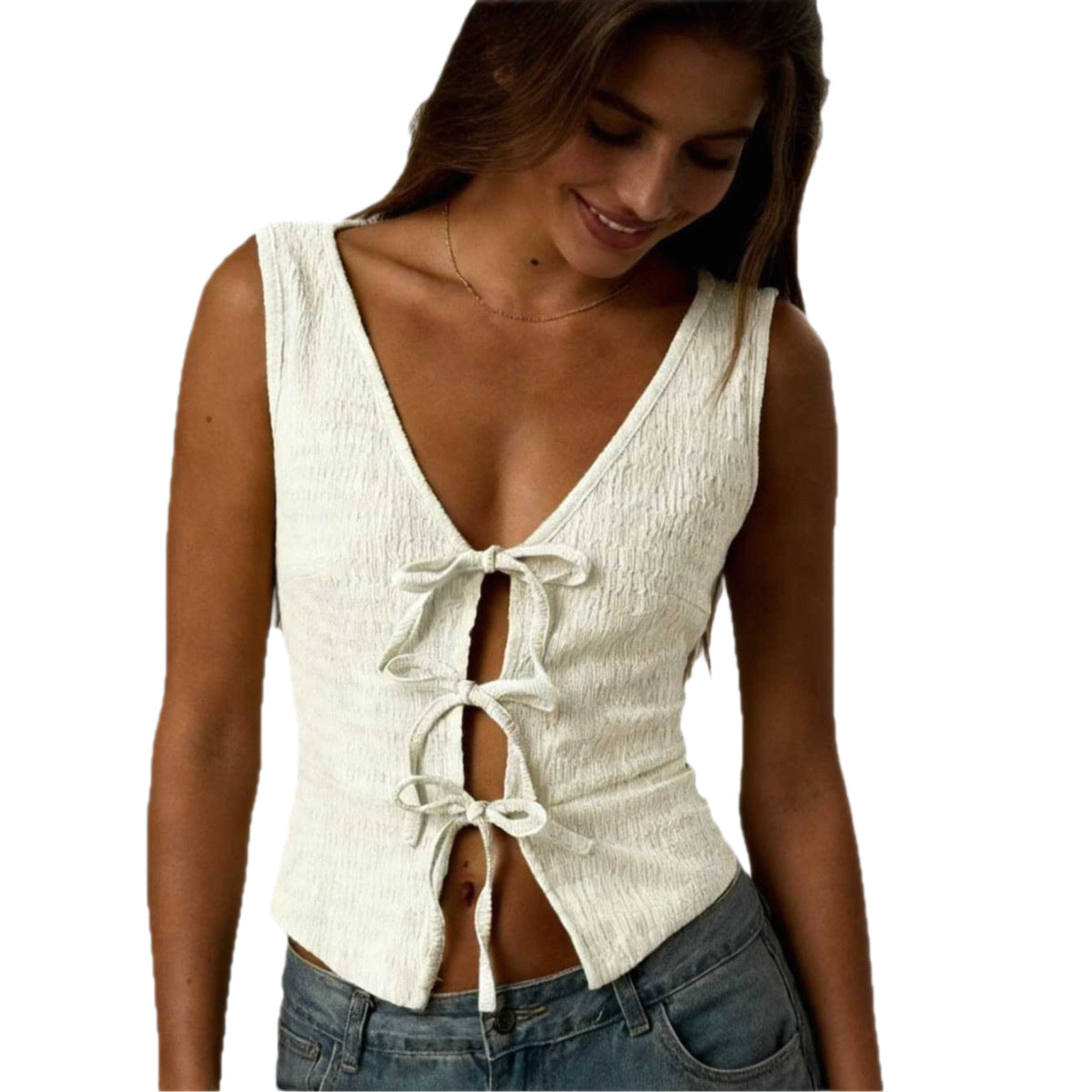 Neck Hanging Striped Midriff Baring Tank Top For Women