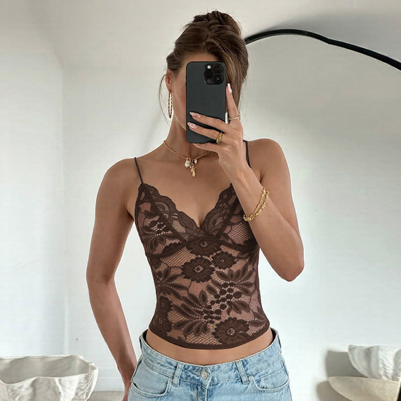 New Sexy Sheer Lace-trimmed Camisole