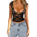 Womens Sheer Lace Camisole Lingerie Two-Piece Set With Long-Sleeve Top