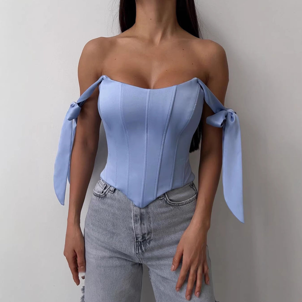 Fishtail Low-cut Top Pure Yet Alluring French-style Outerwear Lace-up Bustier