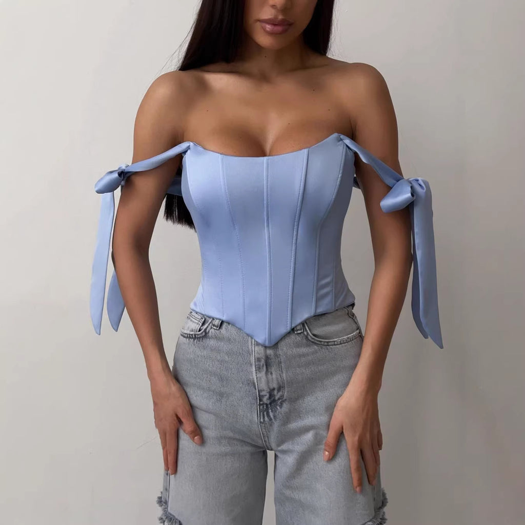 Fishtail Low-cut Top Pure Yet Alluring French-style Outerwear Lace-up Bustier