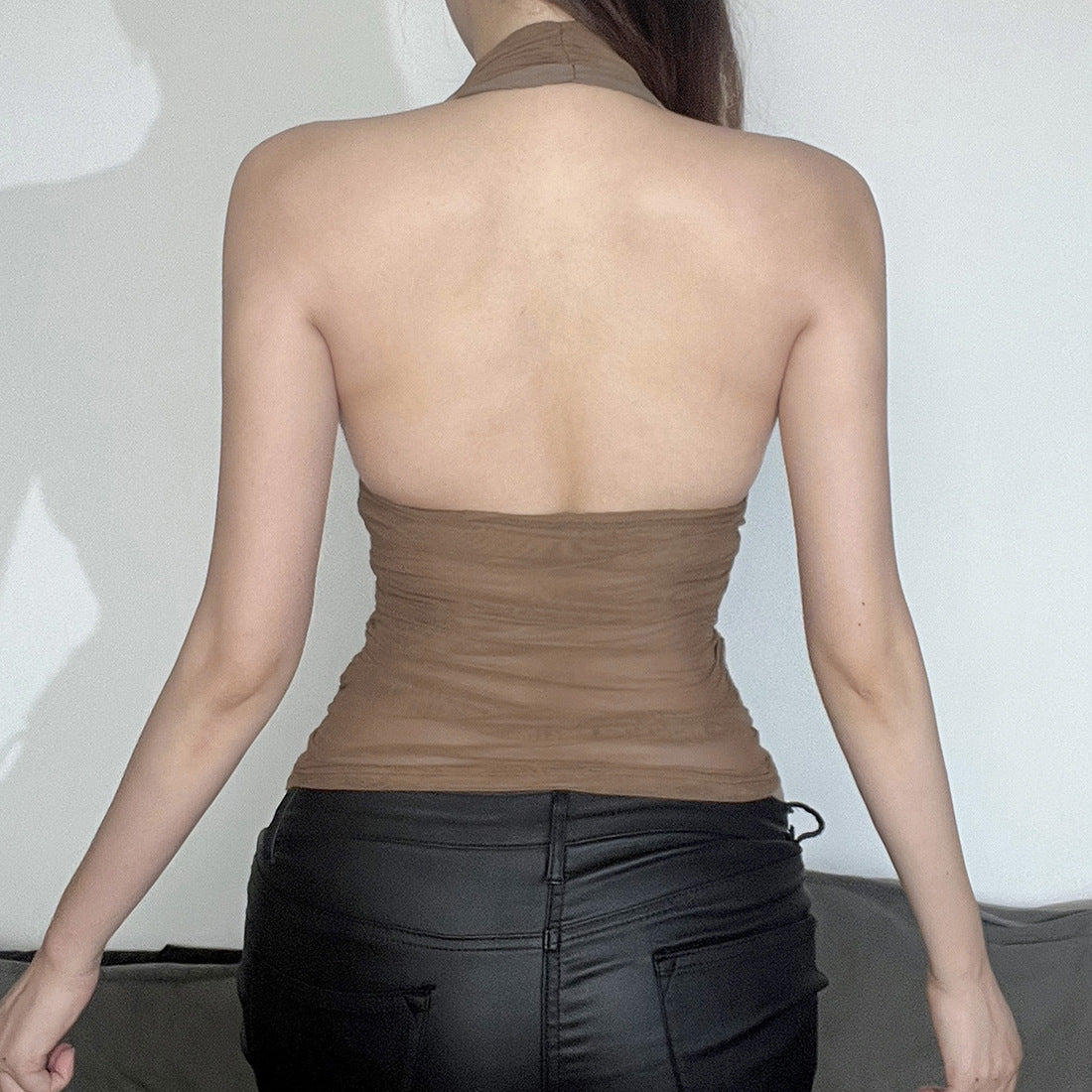 Women's Solid Color Versatile Sexy V-Neck Halter Top