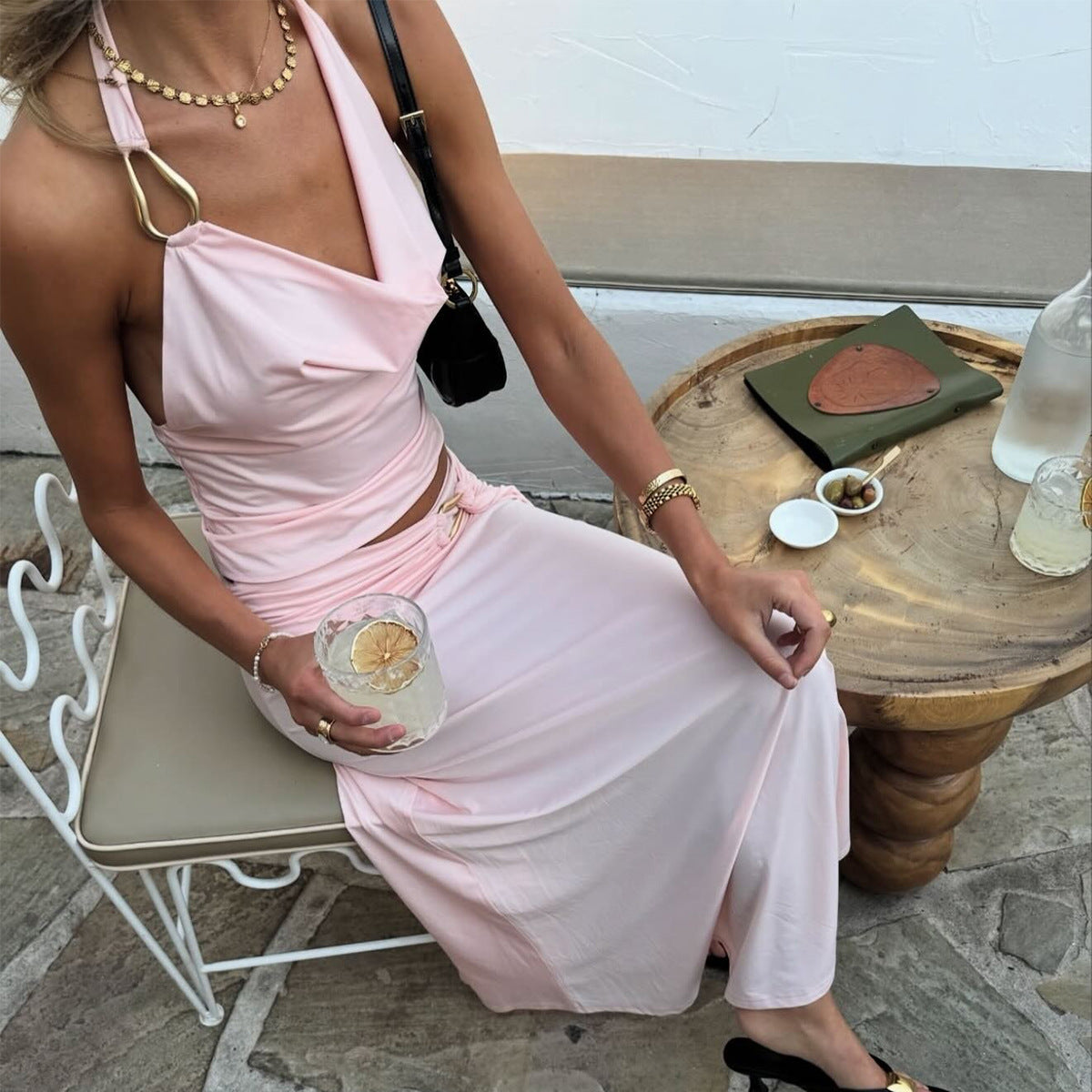 Summer Midriff-Baring Backless Halter-Neck  Womens Set