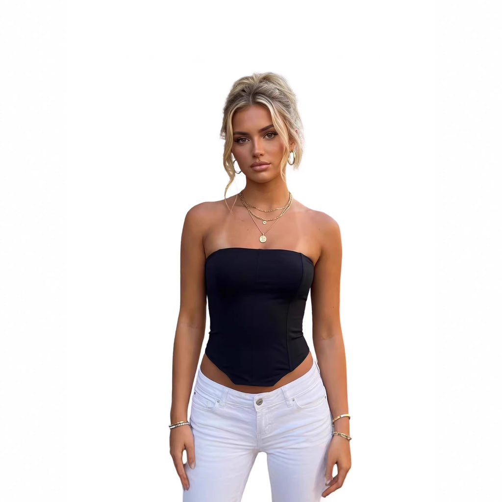 Fashionable Strapped Waist-Cinching Asymmetrical Tube Top For Women