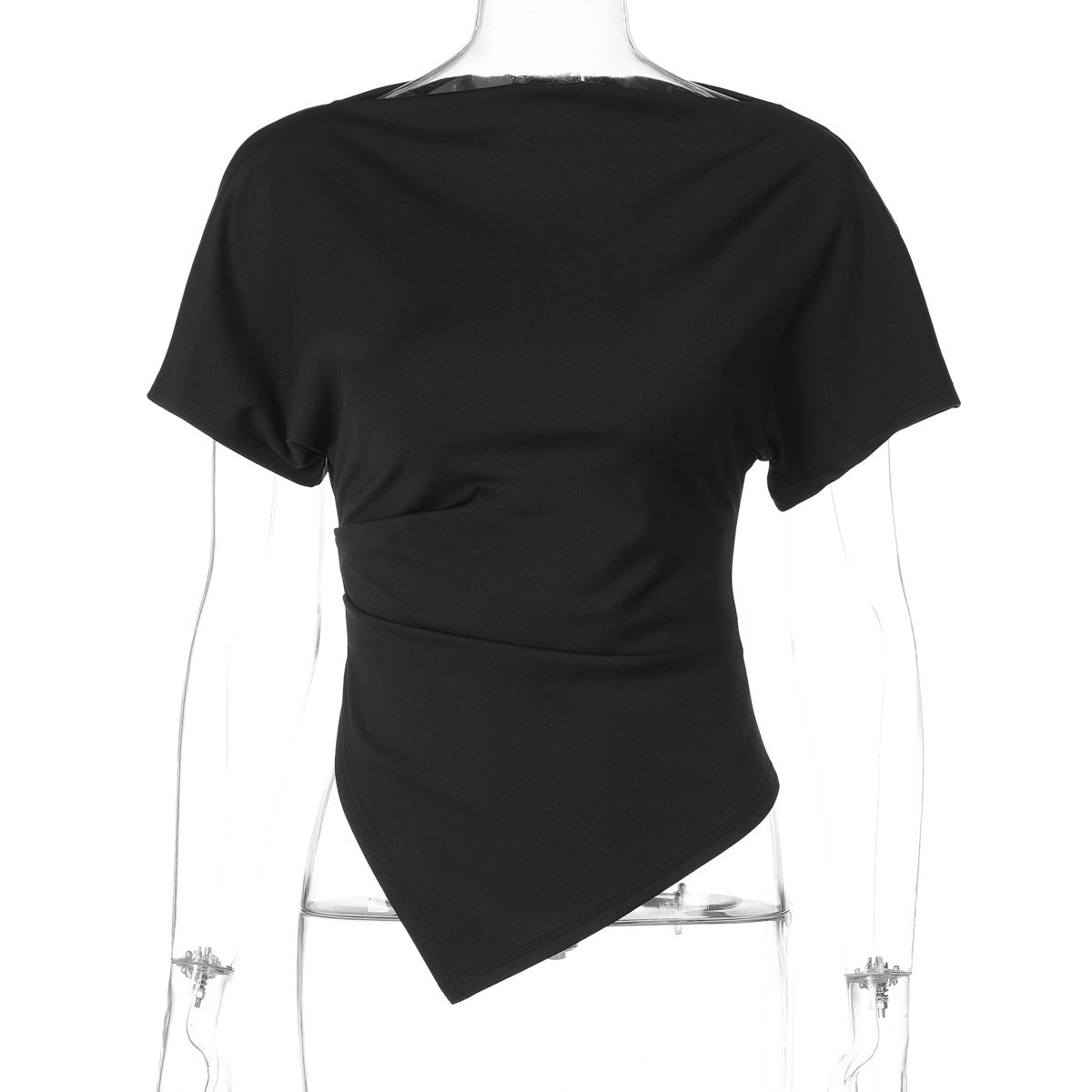 Fashionable Slim-fit Solid-color Short-sleeve Top For Women