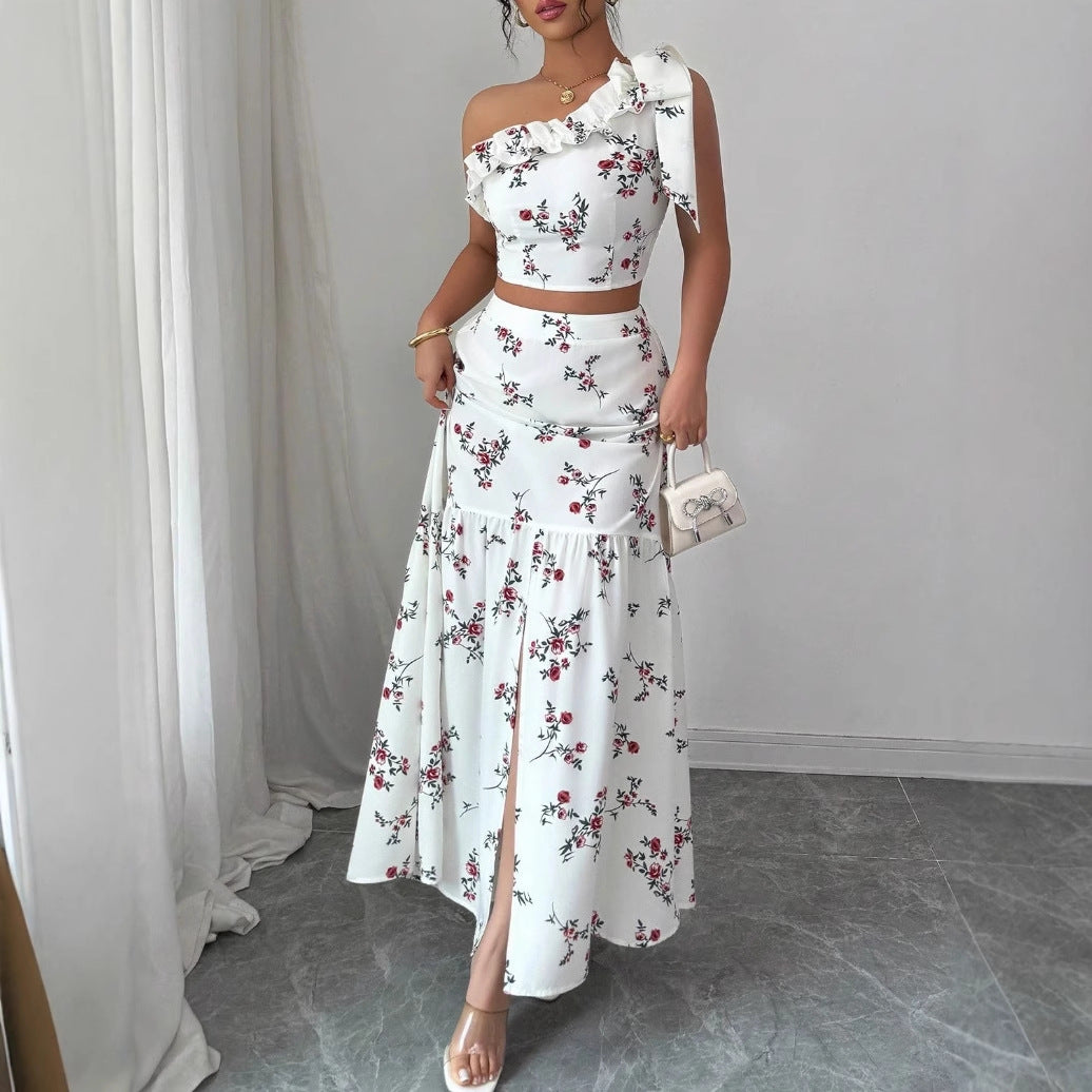 Womens Elegant And Stylish Printed Top And Skirt Two-Piece Set