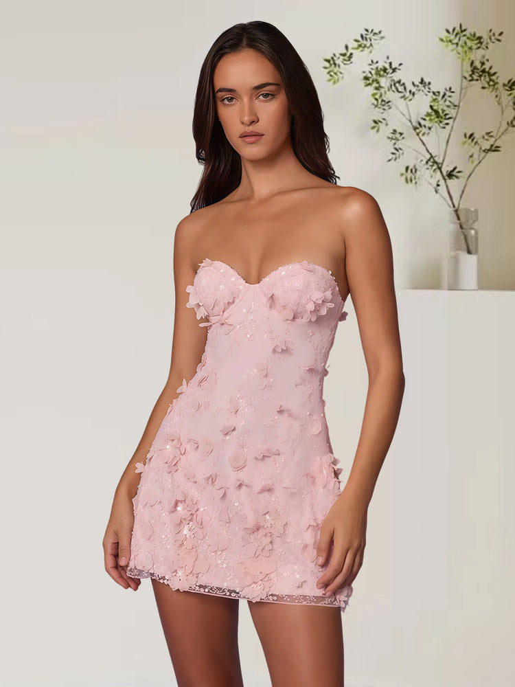 3D Floral Bustier Dress Cropped And Niche