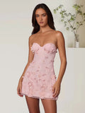 3D Floral Bustier Dress Cropped And Niche