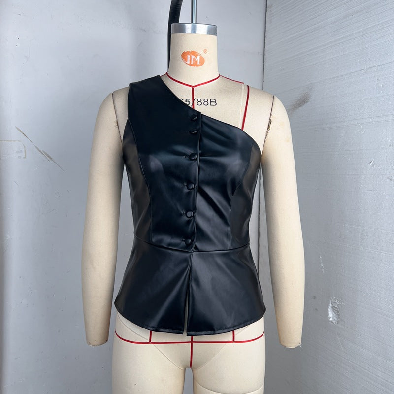 Women's Single-breasted Short Asymmetric Shoulder Off-shoulder Vest