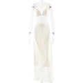 Lace-Panel Sheer Backless Deep V-Neck Slip Dress