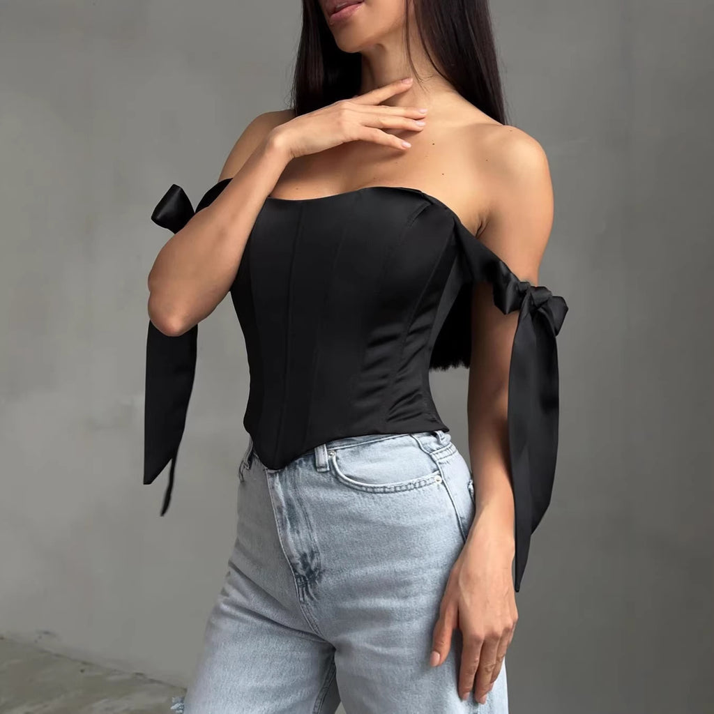 Fishtail Low-cut Top Pure Yet Alluring French-style Outerwear Lace-up Bustier