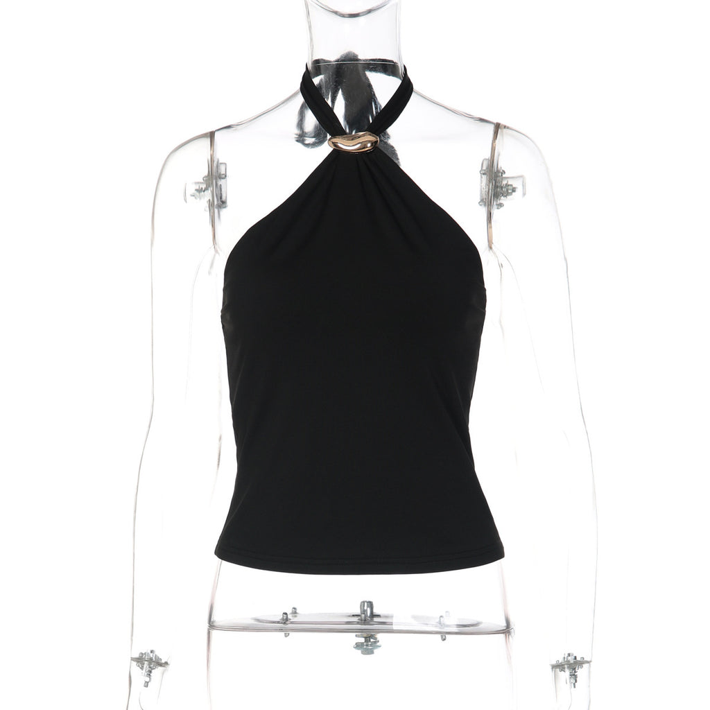 French-style Adjustable Buckle Strap Fashionable And Sexy Open-back Solid-color Tube Top Vest