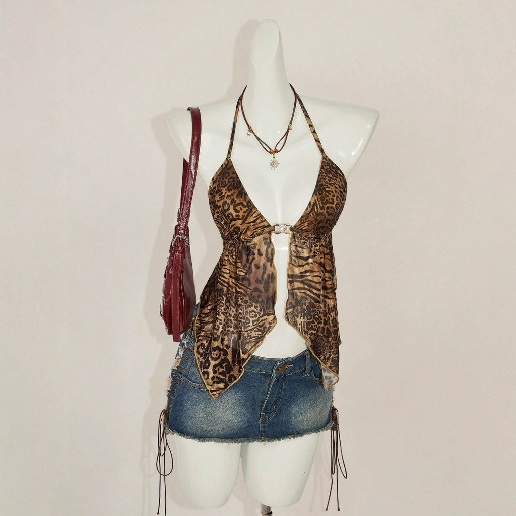 Sexy Printed Halter-Neck Fashionable Womens Top