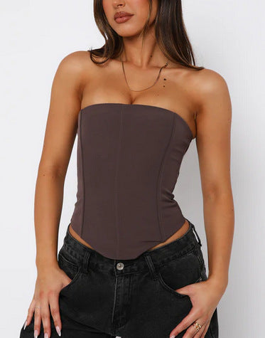 Fashionable Strapped Waist-Cinching Asymmetrical Tube Top For Women