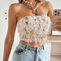 Backless Sequin And Feathered EuropeanAmerican Style Tube Top