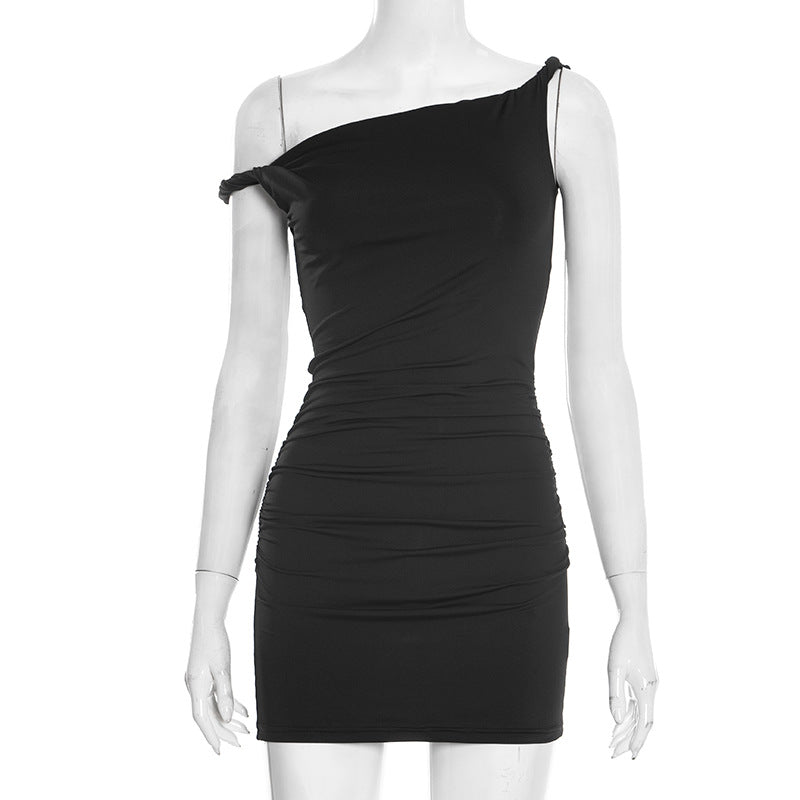 Off-Shoulder Irregularly Knotted Slim-Fit Dress